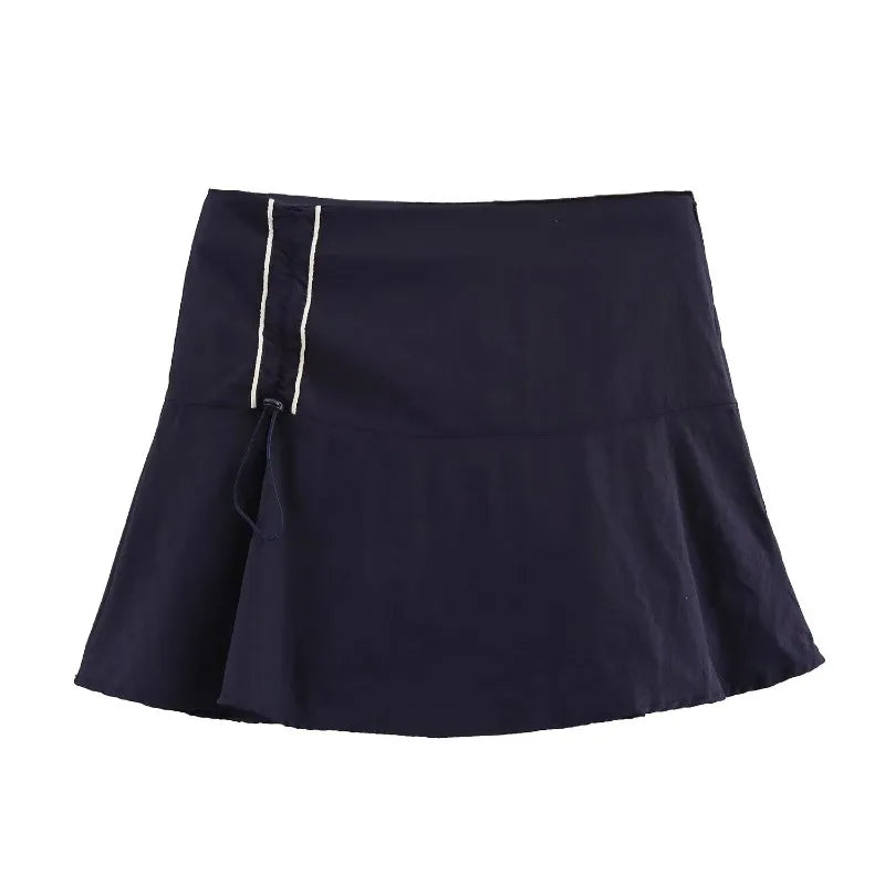 Casual Set- Cropped Jacket with White Stripe and Drawstring Skirt