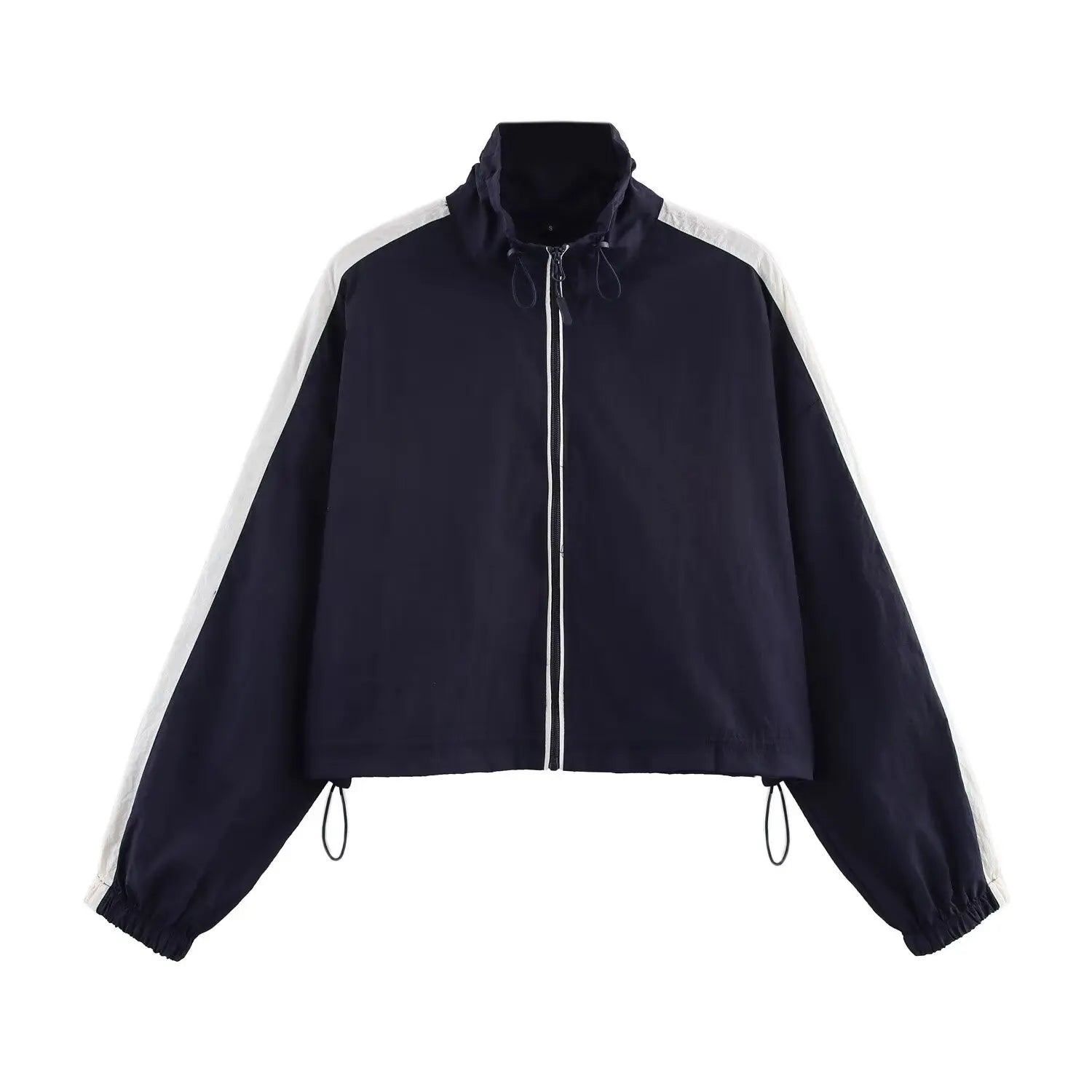 Casual Set- Cropped Jacket with White Stripe and Drawstring Skirt