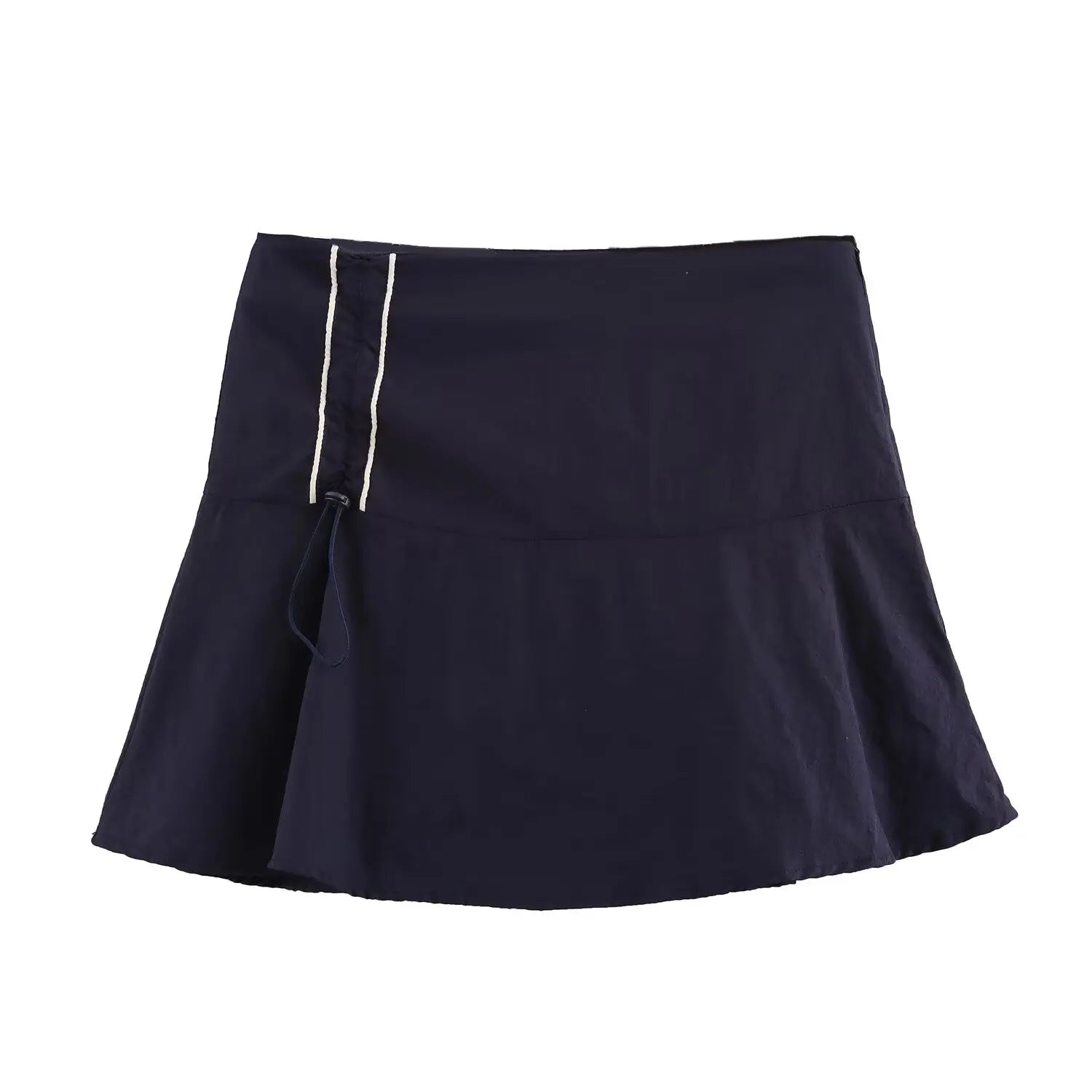 Casual Set- Cropped Jacket with White Stripe and Drawstring Skirt